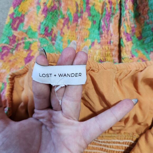 Lost & Wander Halter Dress Womens SZ M Summer Resort Wear Rainbow Floral Smoked - Picture 6 of 7